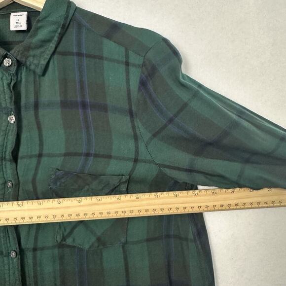 Old Navy Shirt Dress Womens Small Tall Green Plaid Preppy Grunge Country Skate - Picture 7 of 11